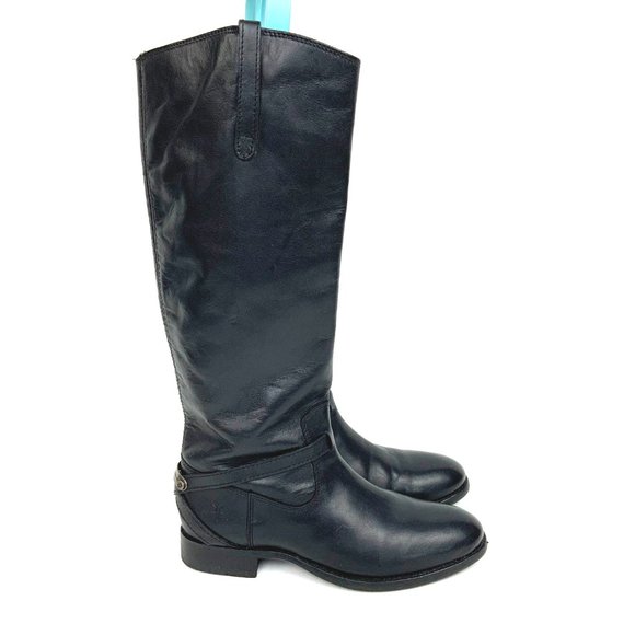 Frye  Lindsay Black Riding Pull On Boots Knee-High Metal Plate Sz 6 - Picture 6 of 16
